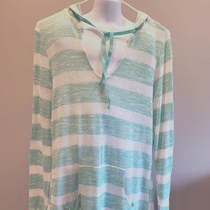 "no boundaries" Pullover Hoodie ~ green & white stripes ~ junior size L (11-13)